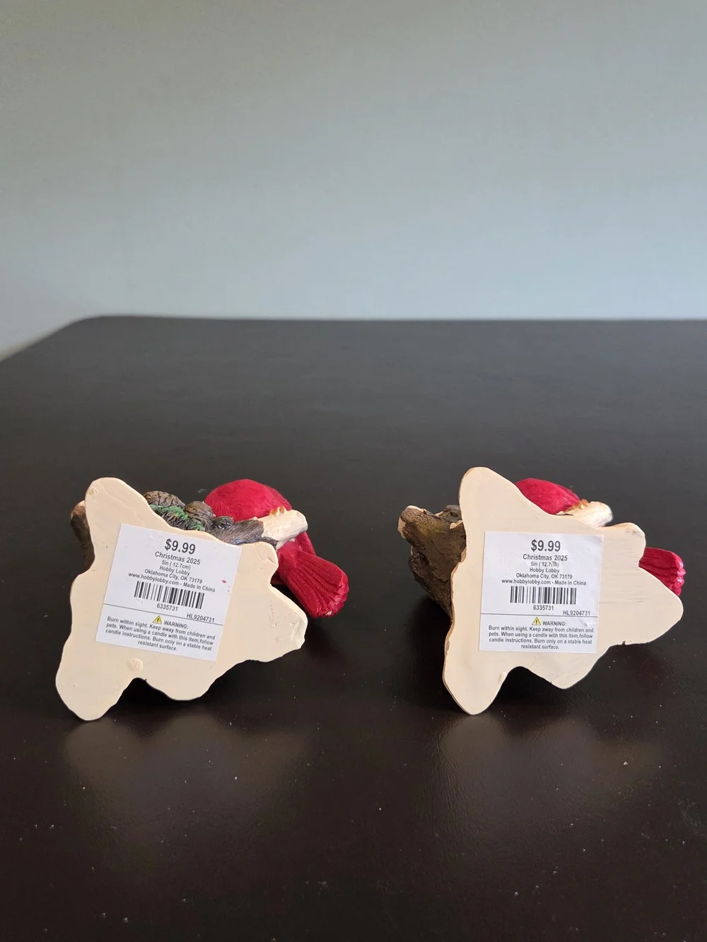 Set of 2 Hobby Lobby Red Cardinal Resin Candle Holders Christmas Winter Decor 5